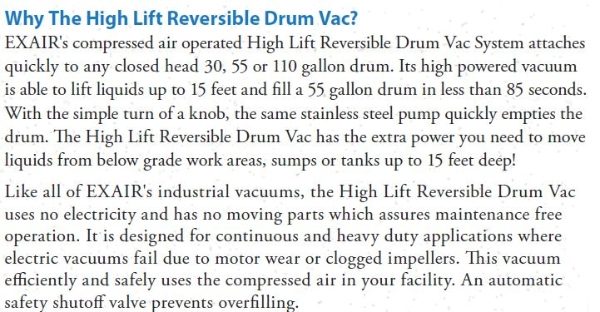 why the high lift reversible drum vac?