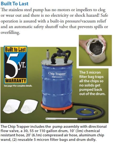 Chip trapper system with 416 litre drum 